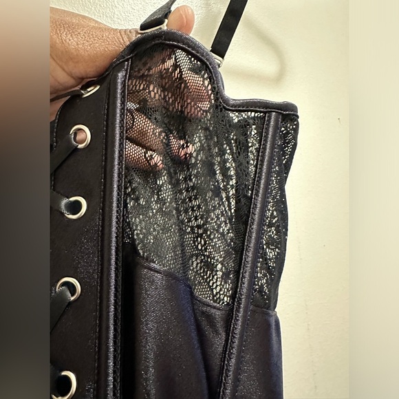 Acelandy Black Lace Corset Lingerie Top W/ Garter Size S/M NWT - Picture 4 of 13